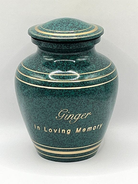 Dog Urn Metal Green Patina Urn. With Gold Bands. 3 Sizes Pet Urns Pets Memories Forever 