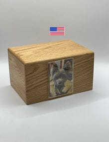 Solitude Oak Wood Dog Urn With Frame 3 Sizes Pet Urns Pets Memories Forever Small. 25lbs 