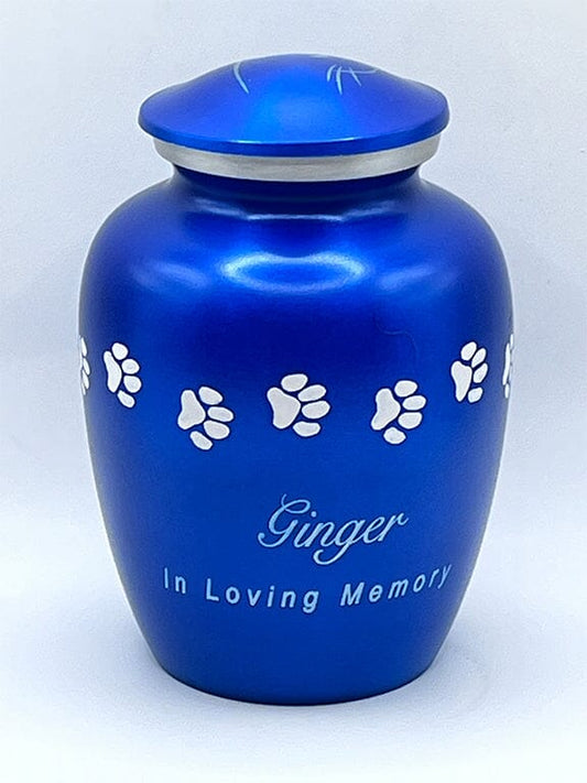 Cat Urn Blue With White Paws Metal White Paws Adds A Stunning Accent Cat Urn Pets Memories Forever 