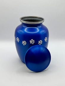 Dog Urn Metal Blue With White Paws 3 Sizes Large Dog Urn Pet Urns Pets Memories Forever Small. 45lbs 